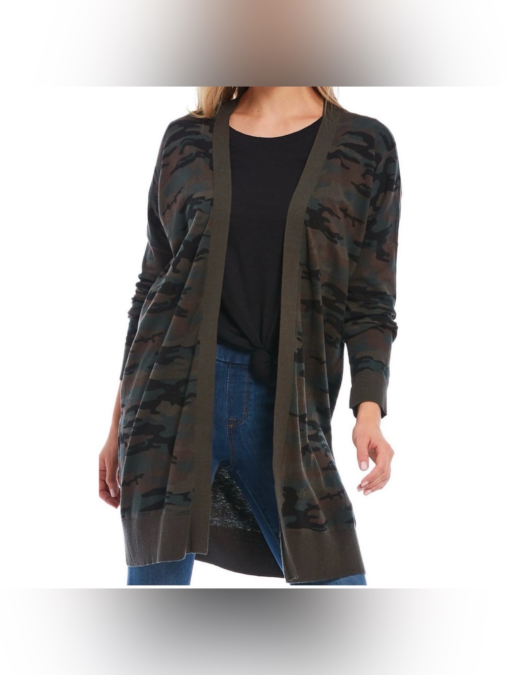 SANCTUARY CAMO CAMOUFLAGE PRINT OPEN FRONT LONG SLEEVE CARDIGAN SWEATER 2X